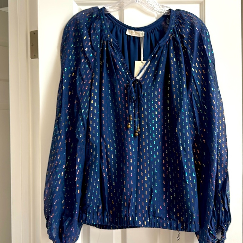 Ramy Brook NEW Anora Style colorful metallic embellished top, tassels, size XS